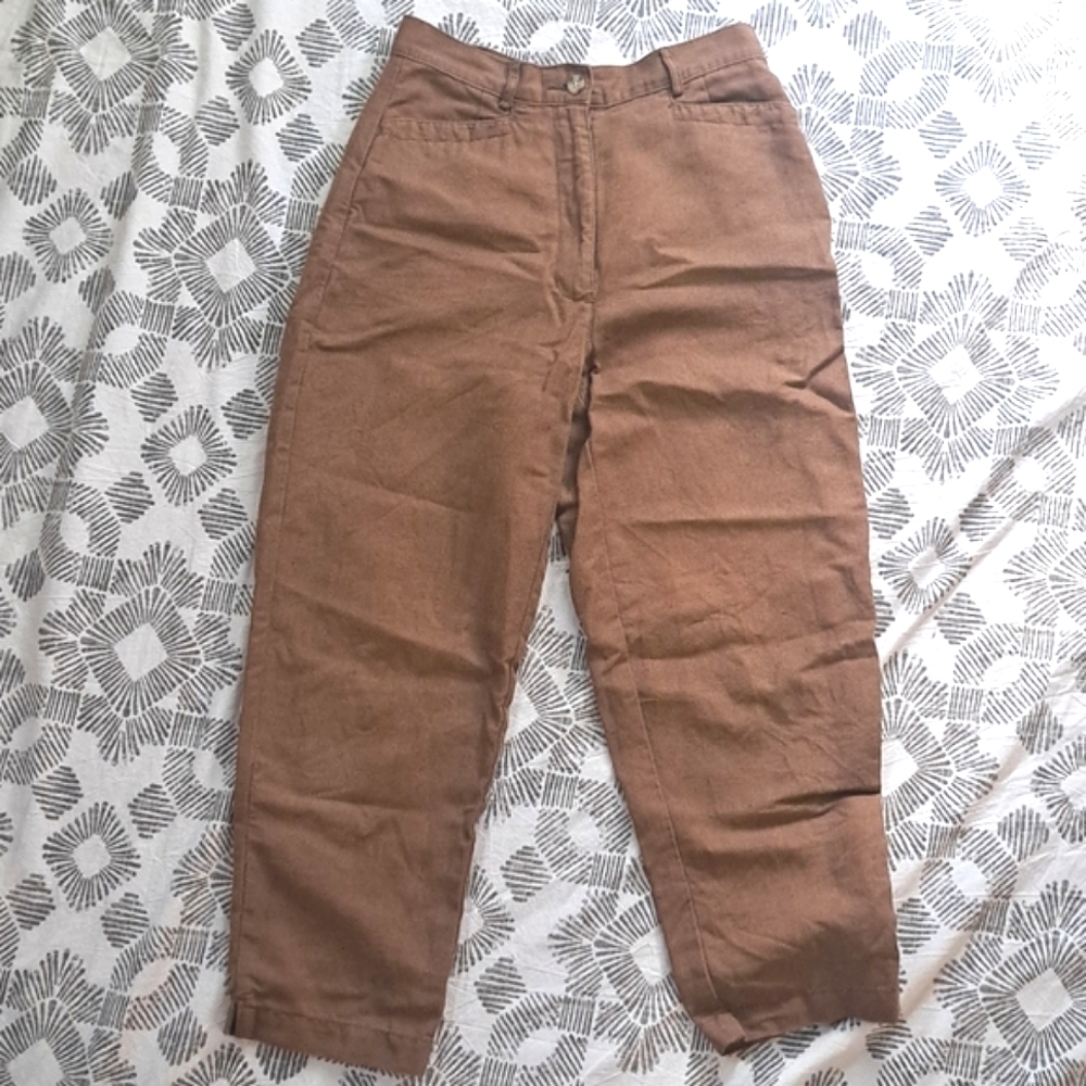 Talbots irish linen blend high waisted cropped zip front pant sz2P